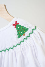 Load image into Gallery viewer, White christmas tree hand smocked dress
