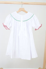 Load image into Gallery viewer, White christmas tree hand smocked dress
