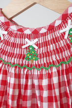 Load image into Gallery viewer, Red christmas tree hand smocked gingham romper
