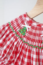 Load image into Gallery viewer, Red christmas tree hand smocked gingham romper
