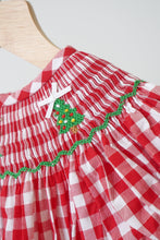 Load image into Gallery viewer, Red christmas tree hand smocked gingham romper
