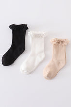 Load image into Gallery viewer, Beige Knit lace girls socks
