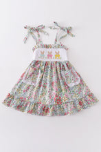 Load image into Gallery viewer, Easter floral print bunny embroidery girl dress
