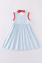 Load image into Gallery viewer, Blue flag embroidery gingham dress
