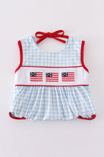 Load image into Gallery viewer, Blue flag embroidery gingham dress
