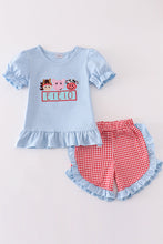 Load image into Gallery viewer, Blue farm applique girl set
