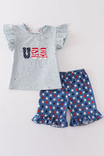 Load image into Gallery viewer, Patriotic USA french knot girl set
