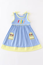 Load image into Gallery viewer, Blue crayon embroidery strap dress
