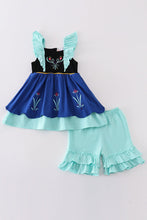 Load image into Gallery viewer, Navy Anna embroidery ruffle girl set
