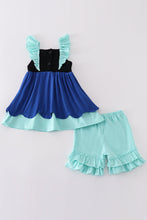 Load image into Gallery viewer, Navy Anna embroidery ruffle girl set
