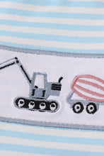 Load image into Gallery viewer, Blue stripe tractor embroidery boy set
