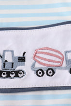 Load image into Gallery viewer, Blue stripe tractor embroidery boy bubble
