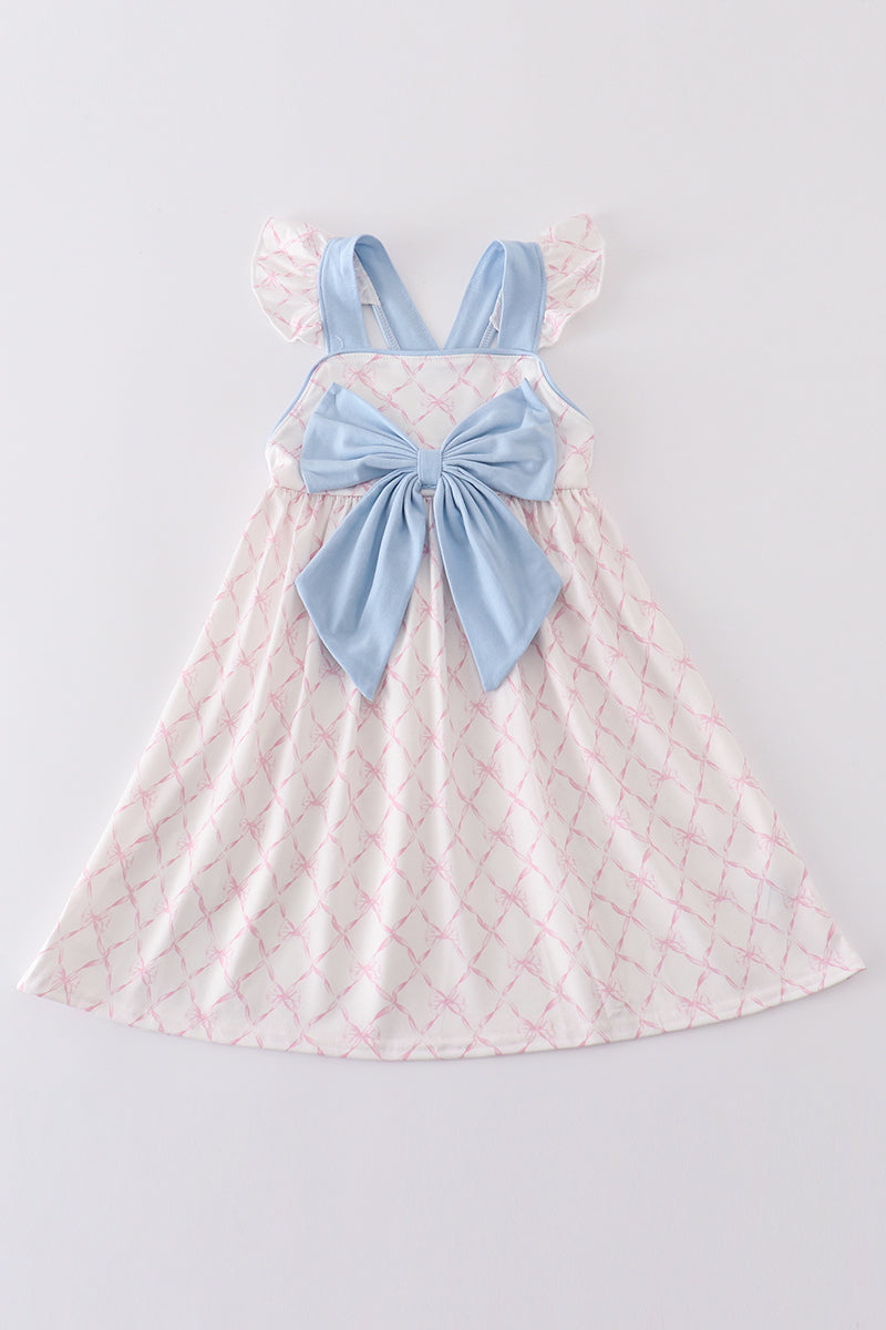 Pink bow girl ruffle dress