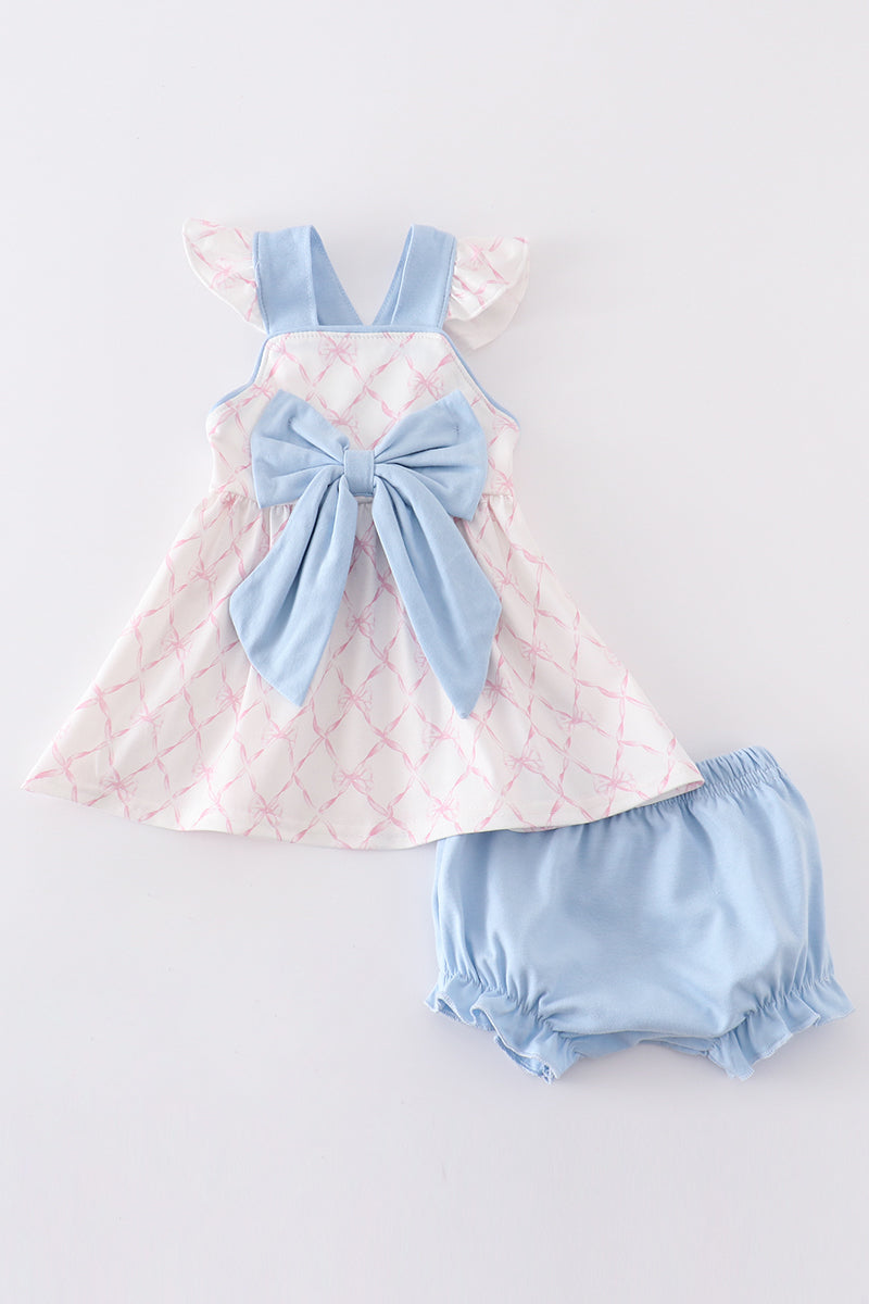 Pink bow girl bloomer set