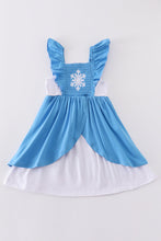 Load image into Gallery viewer, Blue frozen smocked girl dress
