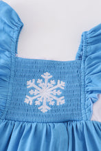 Load image into Gallery viewer, Blue frozen smocked girl dress
