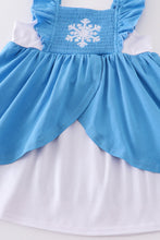 Load image into Gallery viewer, Blue frozen smocked girl dress
