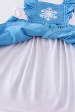 Load image into Gallery viewer, Blue frozen smocked girl dress
