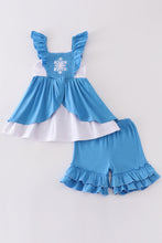 Load image into Gallery viewer, Blue frozen smocked girl set
