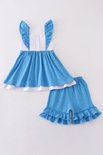 Load image into Gallery viewer, Blue frozen smocked girl set
