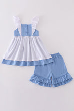 Load image into Gallery viewer, Blue Cinderella smocked girl set
