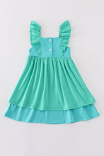 Load image into Gallery viewer, Green Ariel embroidery smocked girl dress
