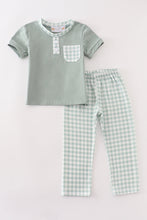 Load image into Gallery viewer, Sage plaid pocket boy set
