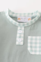 Load image into Gallery viewer, Sage plaid pocket boy set
