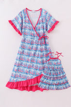 Load image into Gallery viewer, Blue sailboat serenade print mom&amp;me dress
