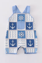 Load image into Gallery viewer, Blue sail boats checkered boy romper
