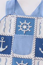 Load image into Gallery viewer, Blue sail boats checkered boy romper
