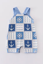 Load image into Gallery viewer, Blue sail boats checkered boy romper
