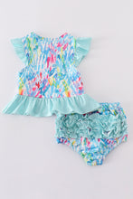 Load image into Gallery viewer, Mint rainbow splash 2pc girl swimsuit
