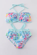 Load image into Gallery viewer, Mint rainbow splash mom bikini
