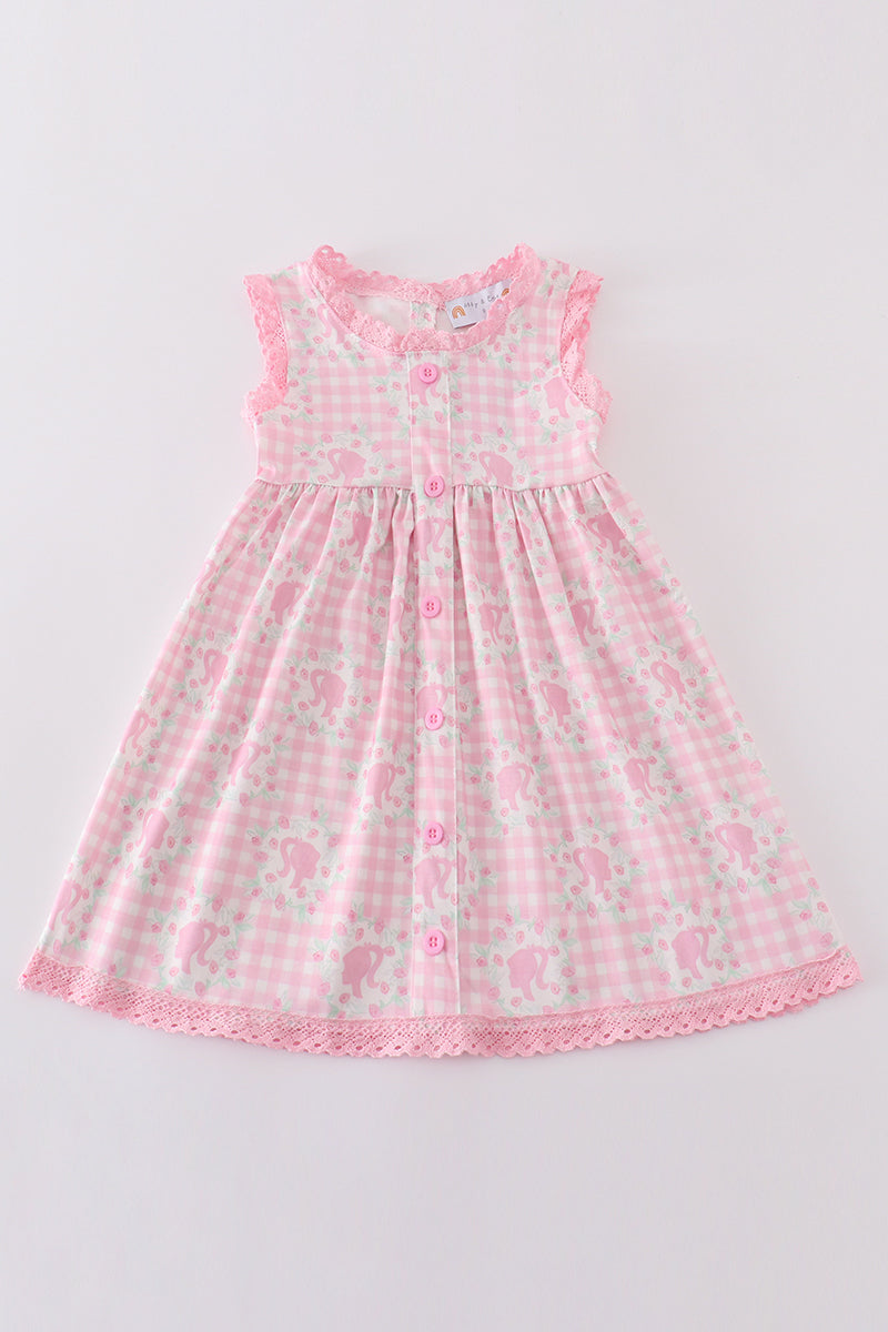 Pink barbie print girl dress