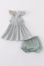 Load image into Gallery viewer, Green woven bow girl gingham bloomer set
