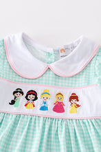 Load image into Gallery viewer, Green princess embroidery girl gingham set
