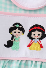 Load image into Gallery viewer, Green princess embroidery girl gingham set
