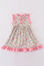 Load image into Gallery viewer, Pink floral print girl ruffle dress
