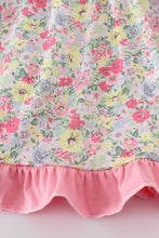 Load image into Gallery viewer, Pink floral print girl ruffle dress
