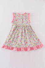 Load image into Gallery viewer, Pink floral print girl ruffle dress
