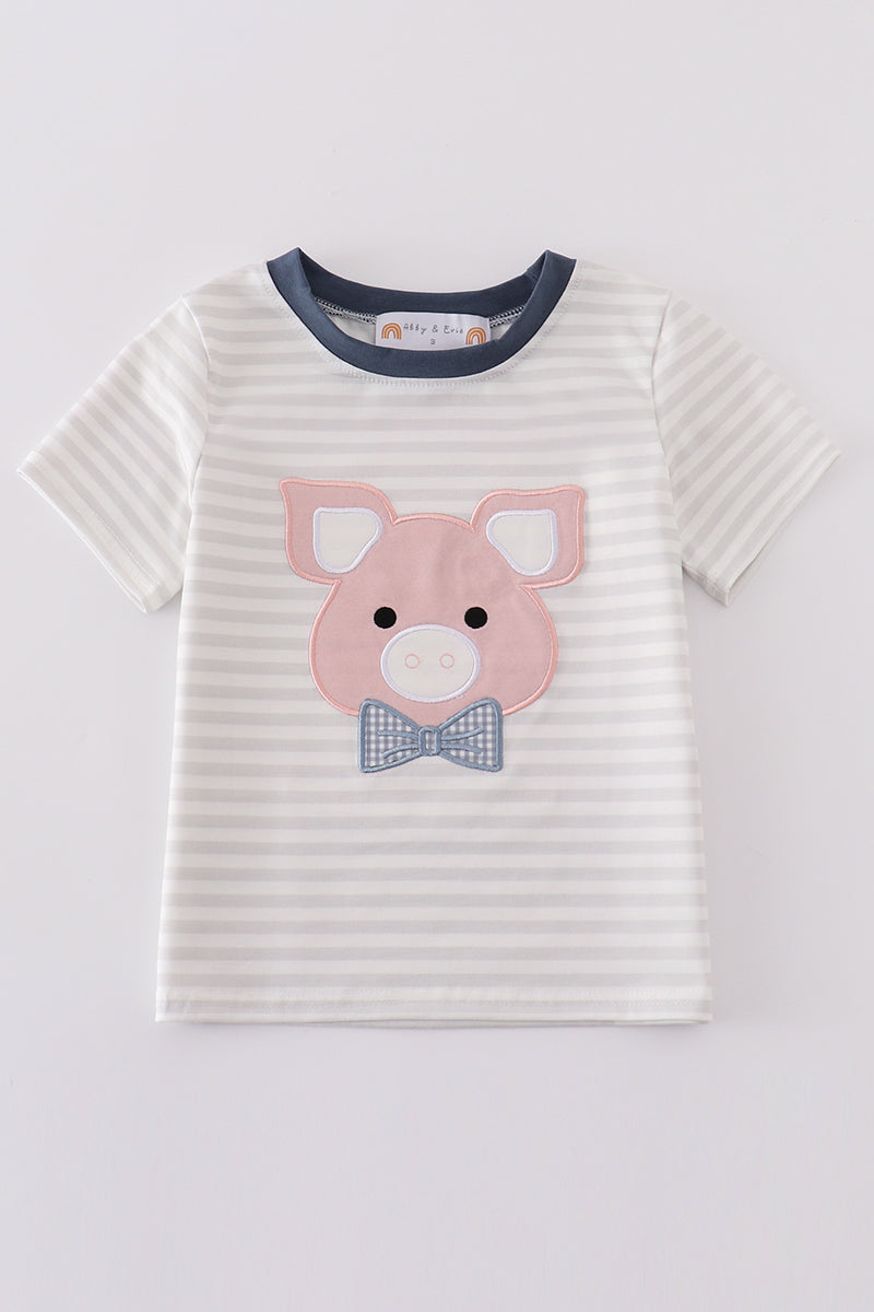 Pig applique boy top