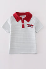 Load image into Gallery viewer, Sage stripe plane embroidery boy shirt
