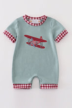 Load image into Gallery viewer, Sage plane applique boy romper
