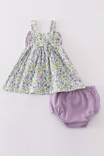 Load image into Gallery viewer, Purple bow floral girl bloomer set
