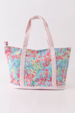 Load image into Gallery viewer, Green floral plaid tote bag
