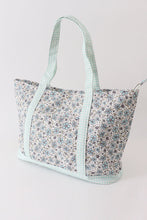 Load image into Gallery viewer, Green floral plaid tote bag
