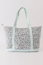 Load image into Gallery viewer, Green floral plaid tote bag
