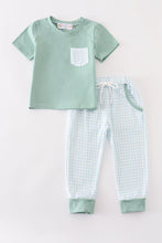 Load image into Gallery viewer, Green gingham boy pants set
