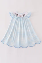 Load image into Gallery viewer, Blue cow embroidery smocked girl dress
